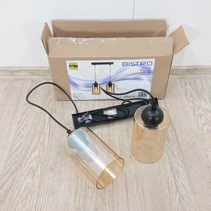 Černé závěsné svítidlo se skleněným stínidlem 10x34 cm Bistro – Candellux Lighting