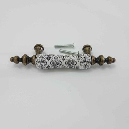 Černo-bílá nábytková úchytka 12 cm Clayre & Eef
