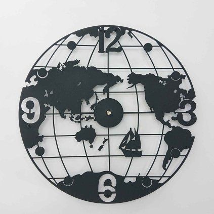 Černé nástěnné hodiny Globe Clock, ? 50 cm