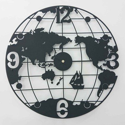 Černé nástěnné hodiny Globe Clock, ? 50 cm
