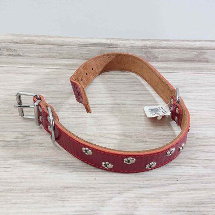 Červený kožený obojek packy, 65cm x 30mm BafPet