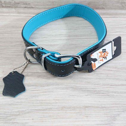 Tyrkysový kožený obojek Carbon, 59cm x 32mm BafPet
