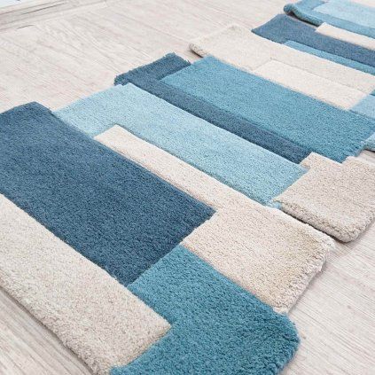 Modrý vlněný běhoun 60x230 cm Abstract Collage Flair Rugs
