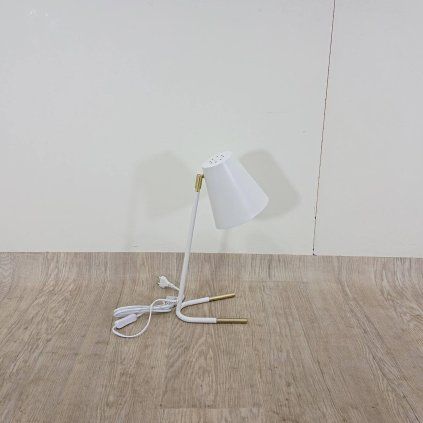Bílá stolní lampa s detaily ve zlaté barvě Leitmotiv Noble